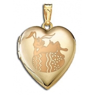 14K Yellow Gold Children s  Easter Bunny  Heart Locket