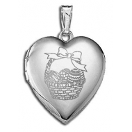 Sterling Silver Children s  Easter Basket  Heart Locket