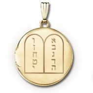 14k Yellow Gold Round  Ten Commandments  symbol  Picture Locket