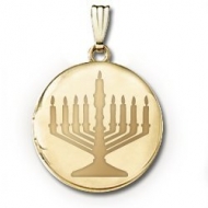 14k Yellow Gold Round  Menorah   Picture Locket
