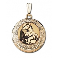 Solid 14k Yellow Gold Round  Blessed Mother   Picture Locket