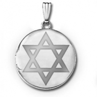 14k White Gold  Star of David  Round Locket