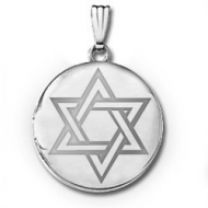 14k White Gold  Star of David  Round Locket