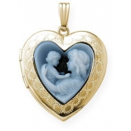 Solid 14K Yellow Gold Heart Cameo Locket