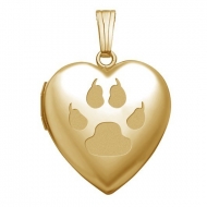 Solid 14K Yellow Gold   Cat s Paw Print  Sweetheart Locket