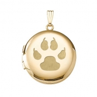 Solid 14k Yellow Gold Round Cat s Paw Print Picture Locket