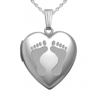 Sterling Silver   Baby Footprints  Sweetheart Heart Locket