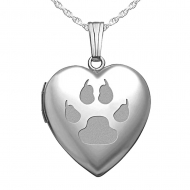 Sterling Silver   Cat s Paw Print  Sweetheart Heart Locket