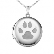 Sterling Silver  Cat s Paw Print  Round  Picture Locket