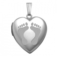14k White Gold  Baby Footprints  Sweetheart Locket
