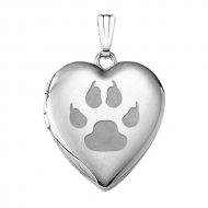 14k White Gold  Cat s Paw Prints  Sweetheart Locket