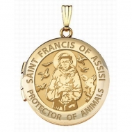 Solid 14k Yellow Gold Round  St Francis   Animal Protector  Picture Locket