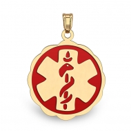 14K Gold  Floral Curved  Medical Charm W  Red Enamel