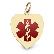 14K Gold Heart Medical Charm W  Red Enamel
