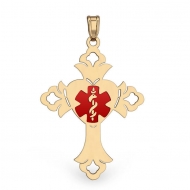 14K Gold Cross Medical Charm W  Red Enamel