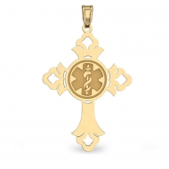14K Gold Cross  Round   Medical Charm