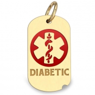 14K Gold Dog Tag  Diabetic  Pendant W  Red Enamel
