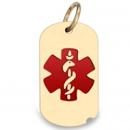 14K Gold Dog Tag Medical Pendant W  Red Enamel