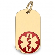 14K Gold Dog Tag Medical Pendant W  Red Enamel