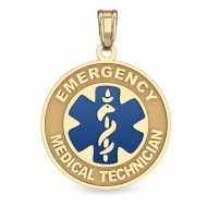 14K Gold Round  Emergency Medical Technician  Pendant W  Blue