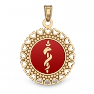 14K Gold Round Medical Pendant W  RED ENAMEL