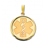 14K Gold  Round W  Bezel  Medical Pendant
