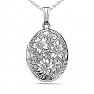 Sterling Silver Oval   Floral  Picture Locket