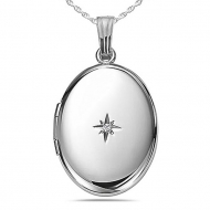 Sterling Silver Oval    Genuine Diamond  Picture Locket