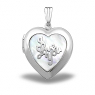 Sterling Silver Heart Mother Of Pearl  I Love You  Picture Locket