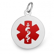 Sterling Silver Round Medical ID Charm or Pendant W  Red Enamel
