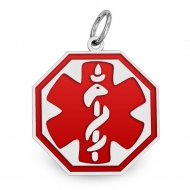 Sterling Silver Octagon Medical ID Charm or Pendant W  Red Enamel
