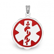 Sterling Silver  Floral   Medical ID Charm or Pendant W  Red Enamel