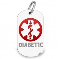 Sterling Silver Dog Tag Diabeticl ID Charm or Pendant W  Red