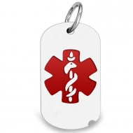 Sterling Silver Dog Tag  ID Charm or Pendant W  Red Enamel