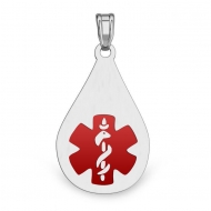Sterling Silver TearDrop Medical Pendant W  Red Enamel