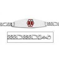 Sterling Silver Medical ID Red Enamel Bracelet w  Figaro Chain