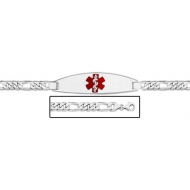 Sterling Silver Medical ID Figaro Chain w  Red Enamel Bracelet