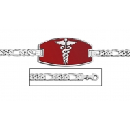 Sterling Silver Medical ID Figaro Chain w  Red Enamel Bracelet