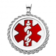 Sterling Silver Round W  Rope Medical ID w   Red Enamel