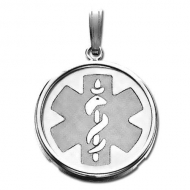 Sterling Silver Round W  Bezel Medical ID Charm or Pendant