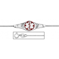 Sterling Silver Medical ID Ankle Bracelet W  Box Chain W  Red Enamel