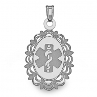 14K White Gold Oval Medical Pendant