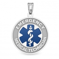 14K White Gold Round  Emergency Medical Technician  Pendant W  Blue