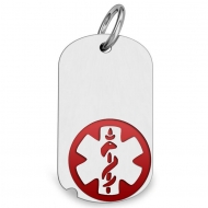 14K White Gold Dog Tag Medical Pendant W  Red Enamel