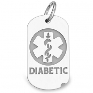 14K White Gold Dog Tag  Diabetic  Pendant