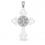 14K White Gold Cross  Round   Medical Charm