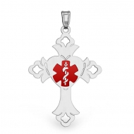 14K White Gold Cross Medical Charm W  Red Enamel
