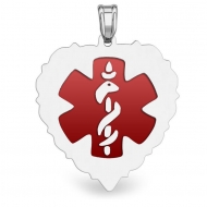 14K White Gold  Scalloped Heart  Medical Charm W  Red Enamel
