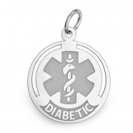 14K White Gold Round Medical  Diabetic  Charm