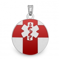 14K White Gold Round Medical Pendant w  Enamel